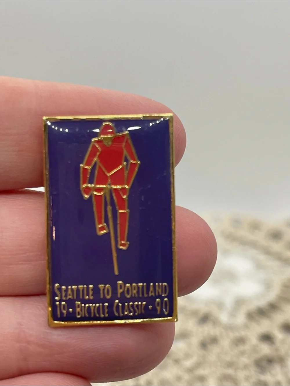 Vintage Seattle‎ to Portland Bicycle Classic 1990 Enamel Pin - Purple & Red